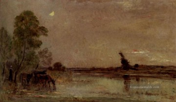 L Abreuvoir Effet de Lune Barbizon impressionistische Landschaft Charles Francois Daubigny Ölgemälde